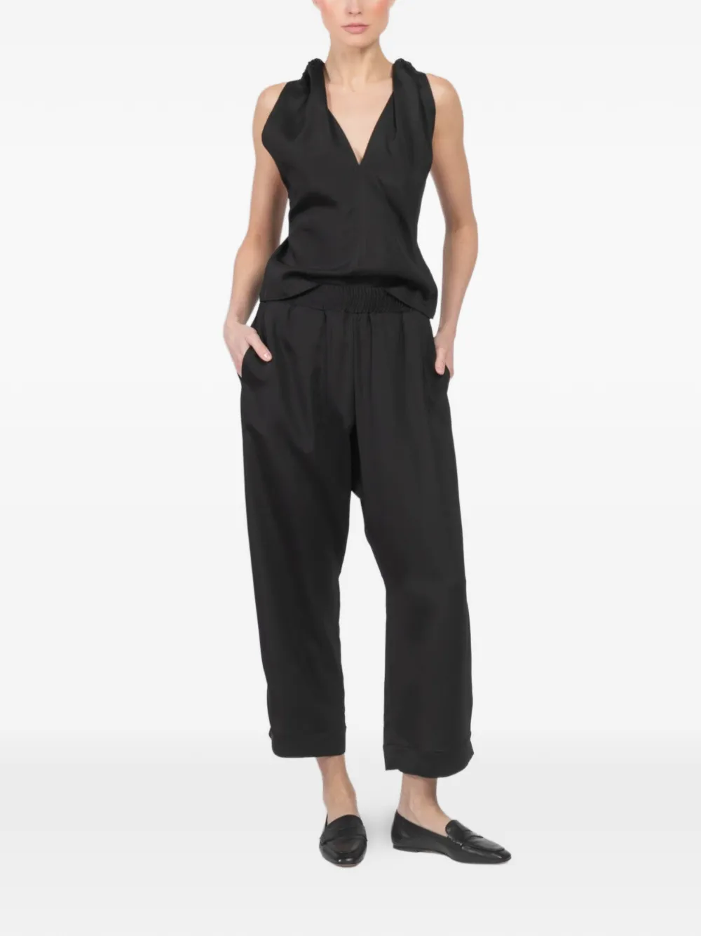 Plan C cropped wide-leg trousers - Zwart