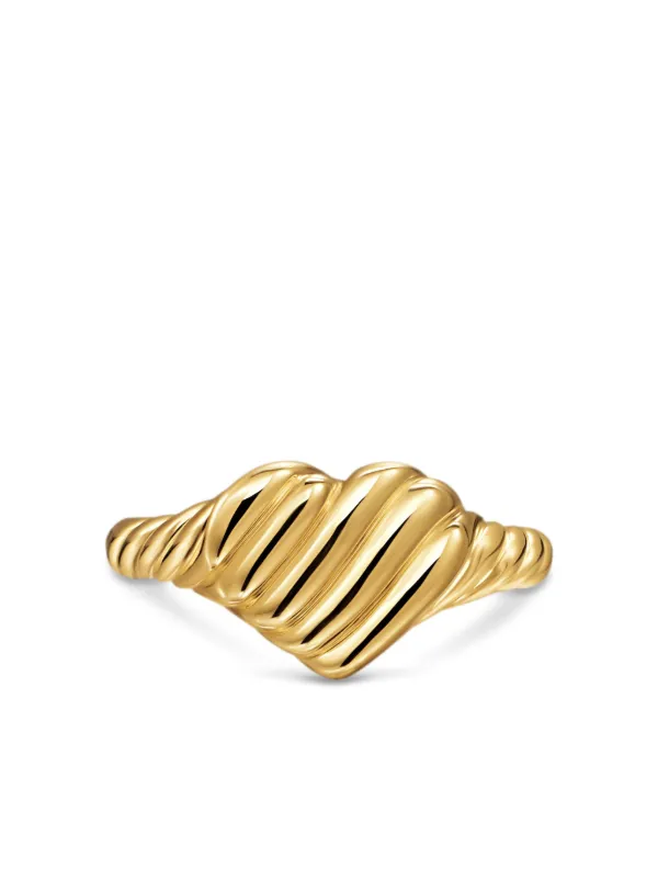 David Yurman 18K Yellow Gold Sculpted Cable Heart Pinky Ring