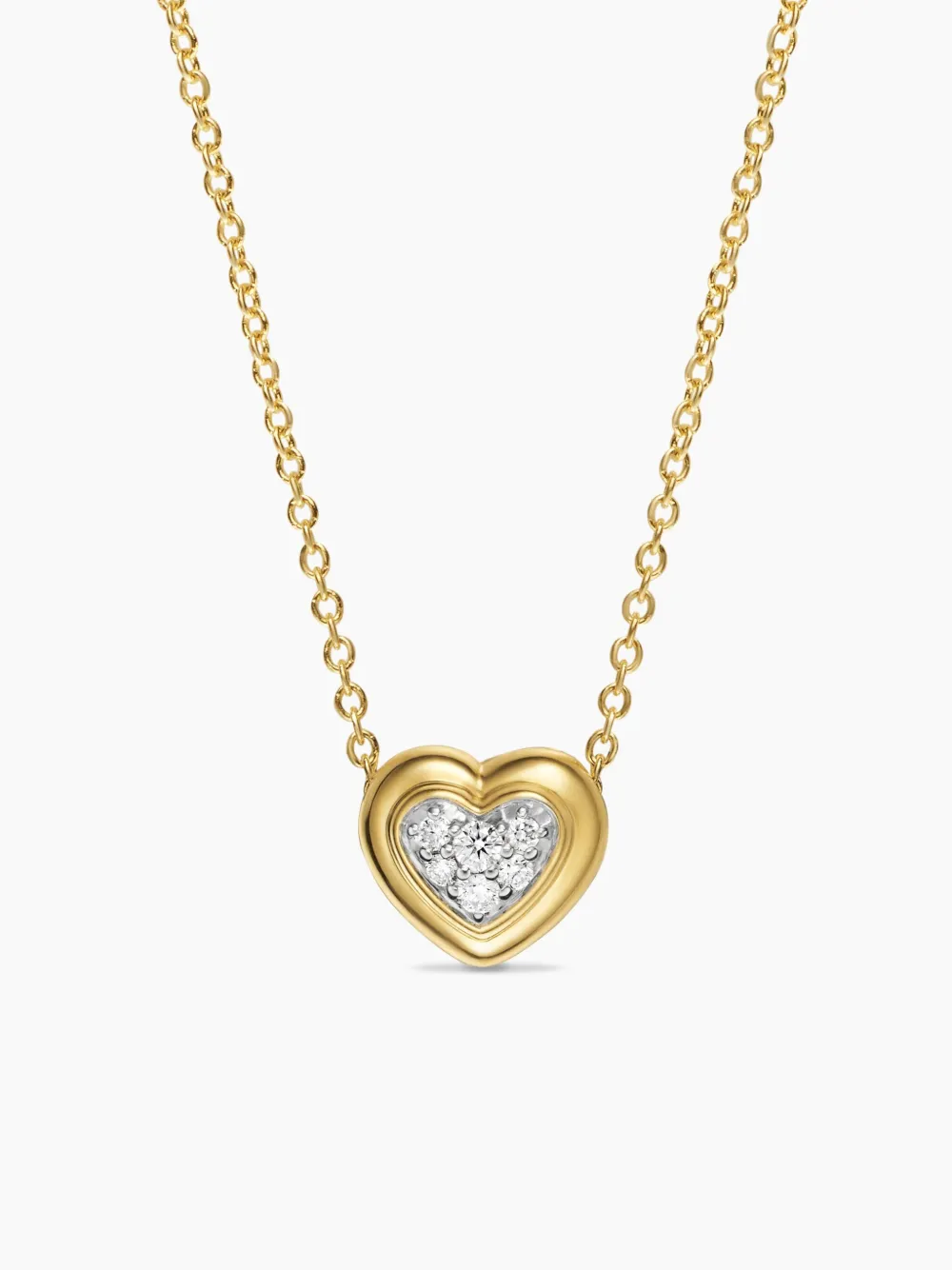 David Yurman 18k Yellow Gold Puffy Heart Diamond Necklace In Gold