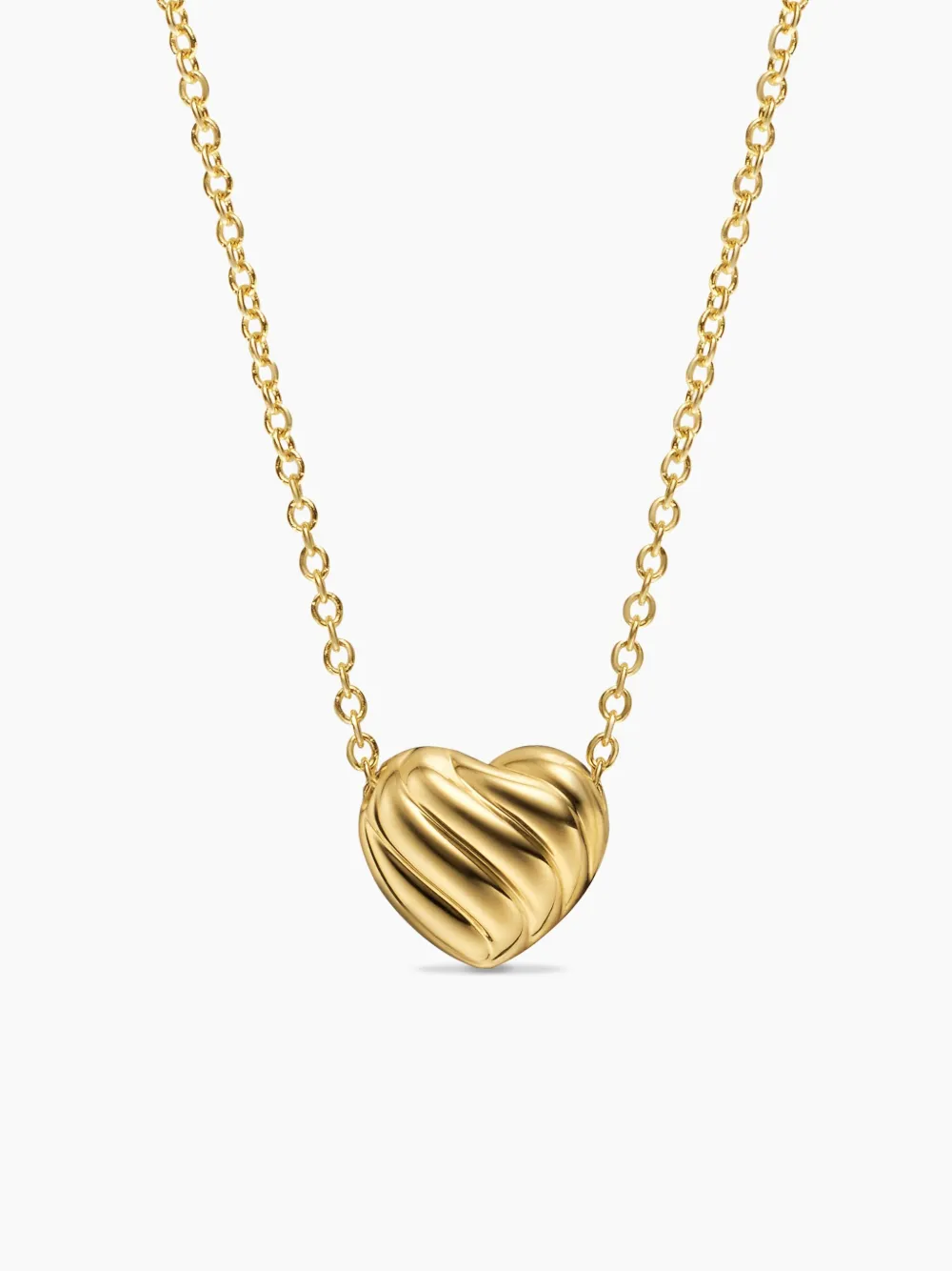 David Yurman 18k Yellow Gold Puffy Heart Diamond Necklace In Gold