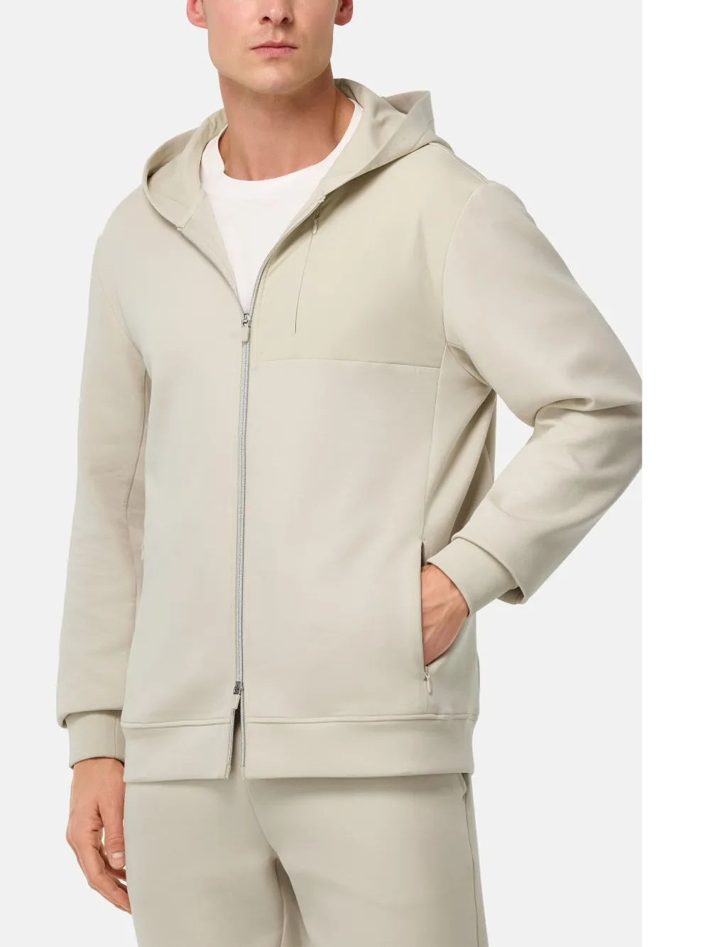 Boggi Milano Hoodie met rits Beige
