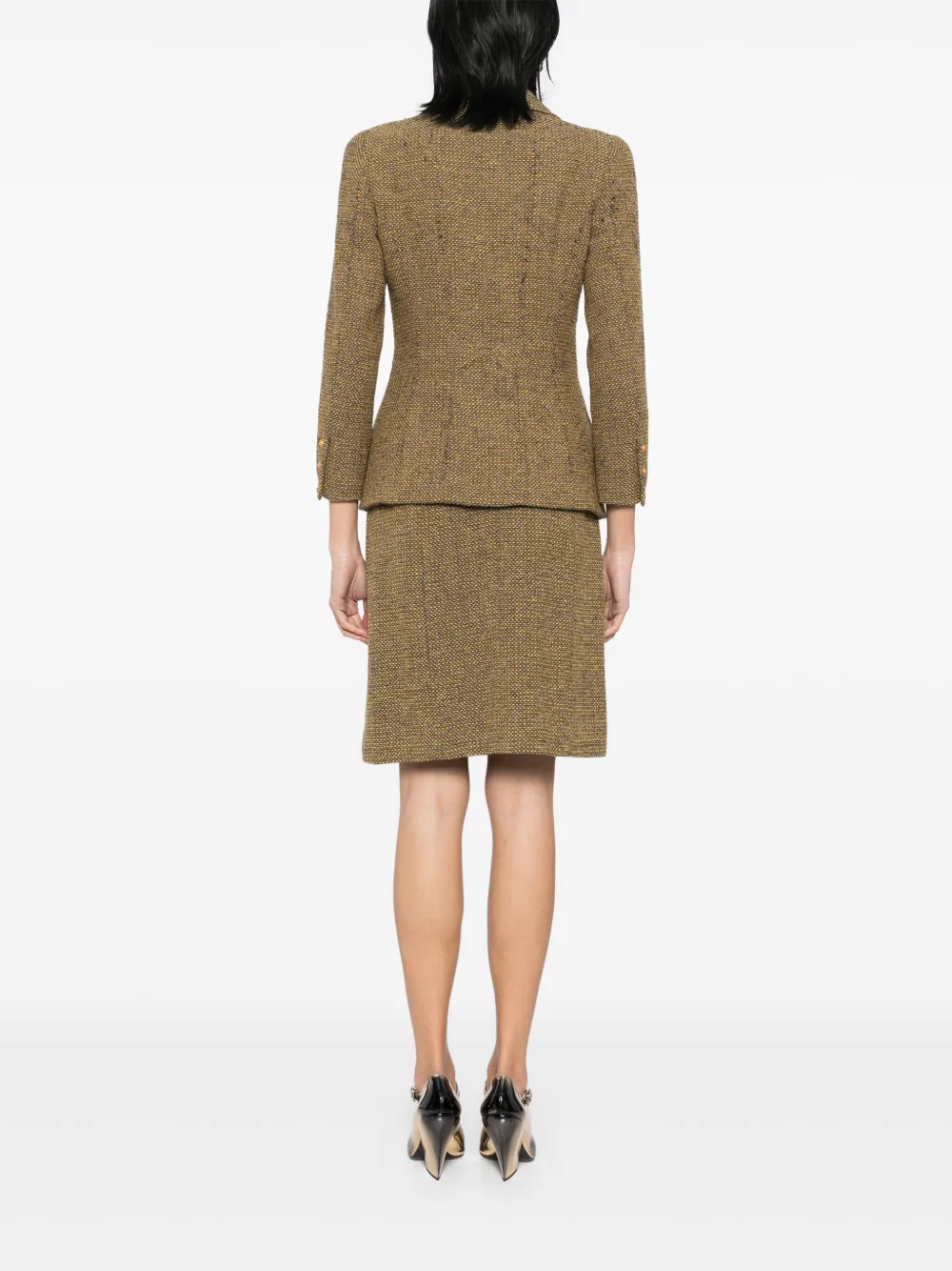 Pre-owned Chanel 1996 Setup Suit Jacket Skirt In Brown