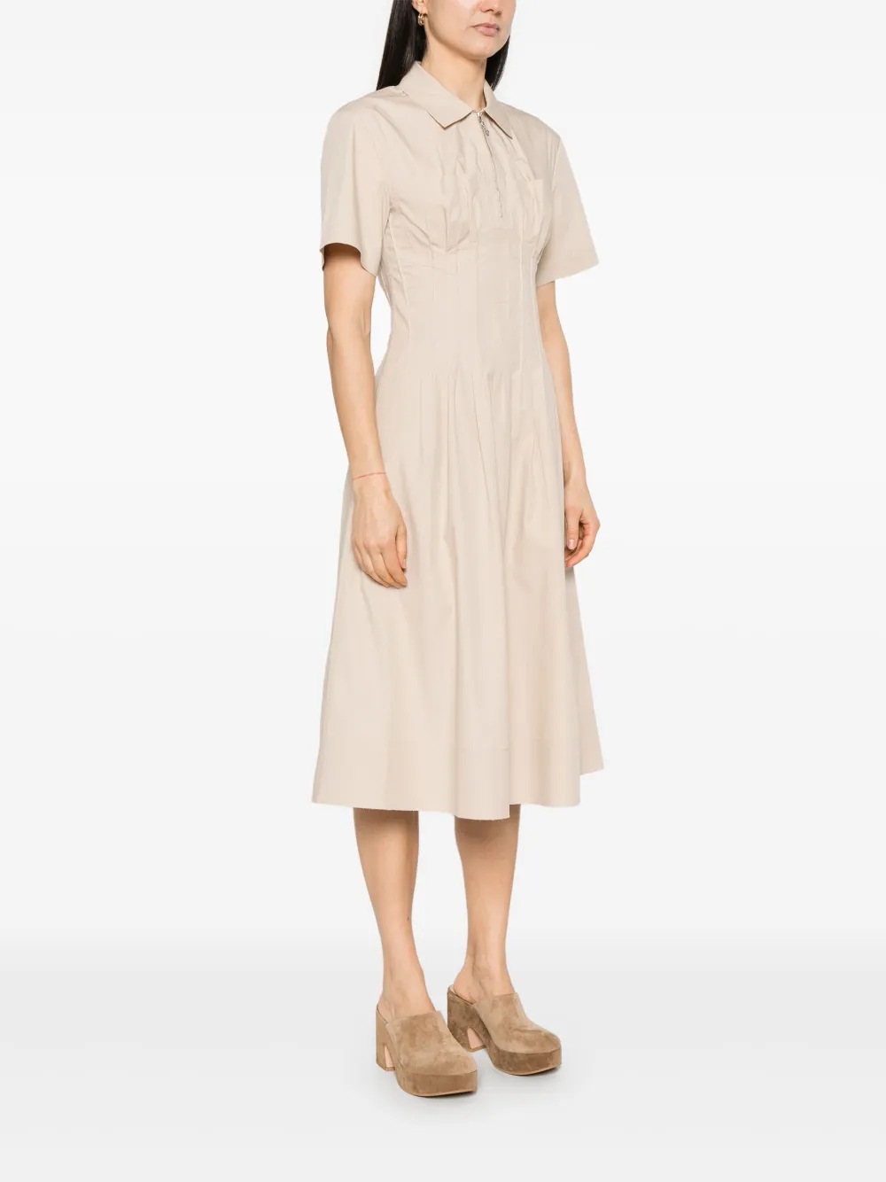 Tory Burch Popeline jurk met geplooide taille Beige