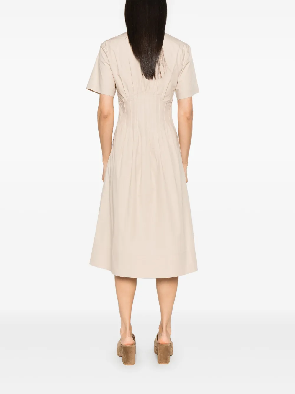 Tory Burch Popeline jurk met geplooide taille Beige