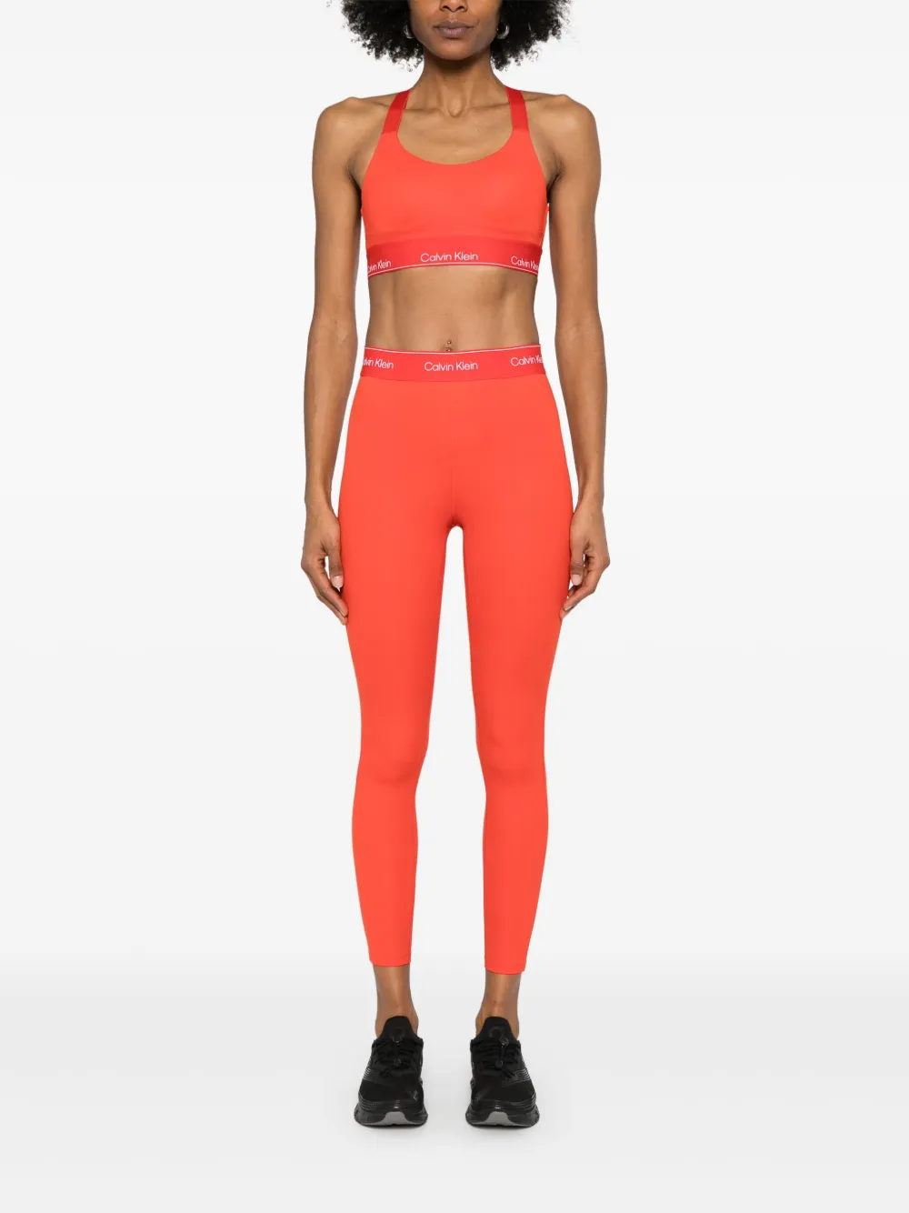 Shop Calvin Klein Logo-waistband Performance Leggings In Orange