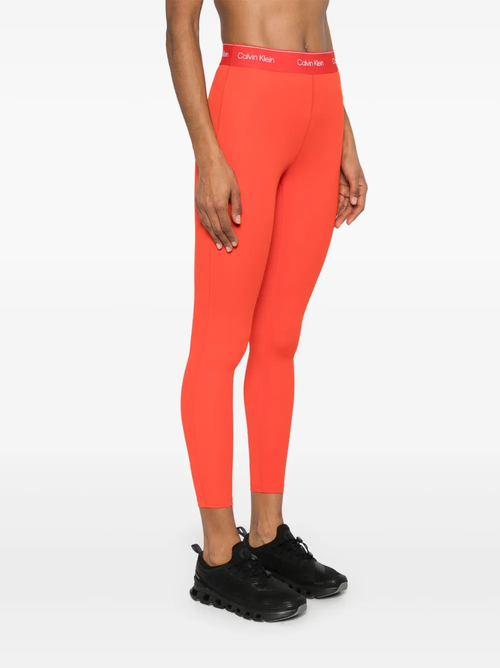 Shop Calvin Klein Logo-waistband Performance Leggings In Orange
