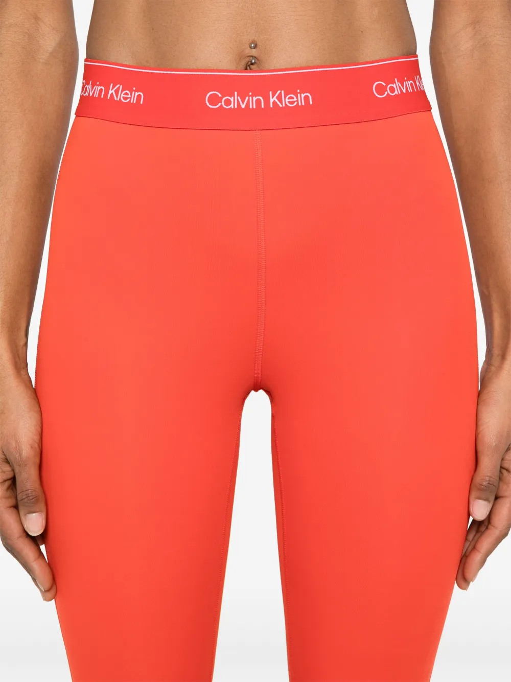 Shop Calvin Klein Logo-waistband Performance Leggings In Orange