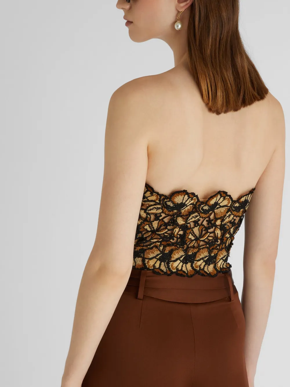 Ermanno Scervino Macramé top met kant Bruin