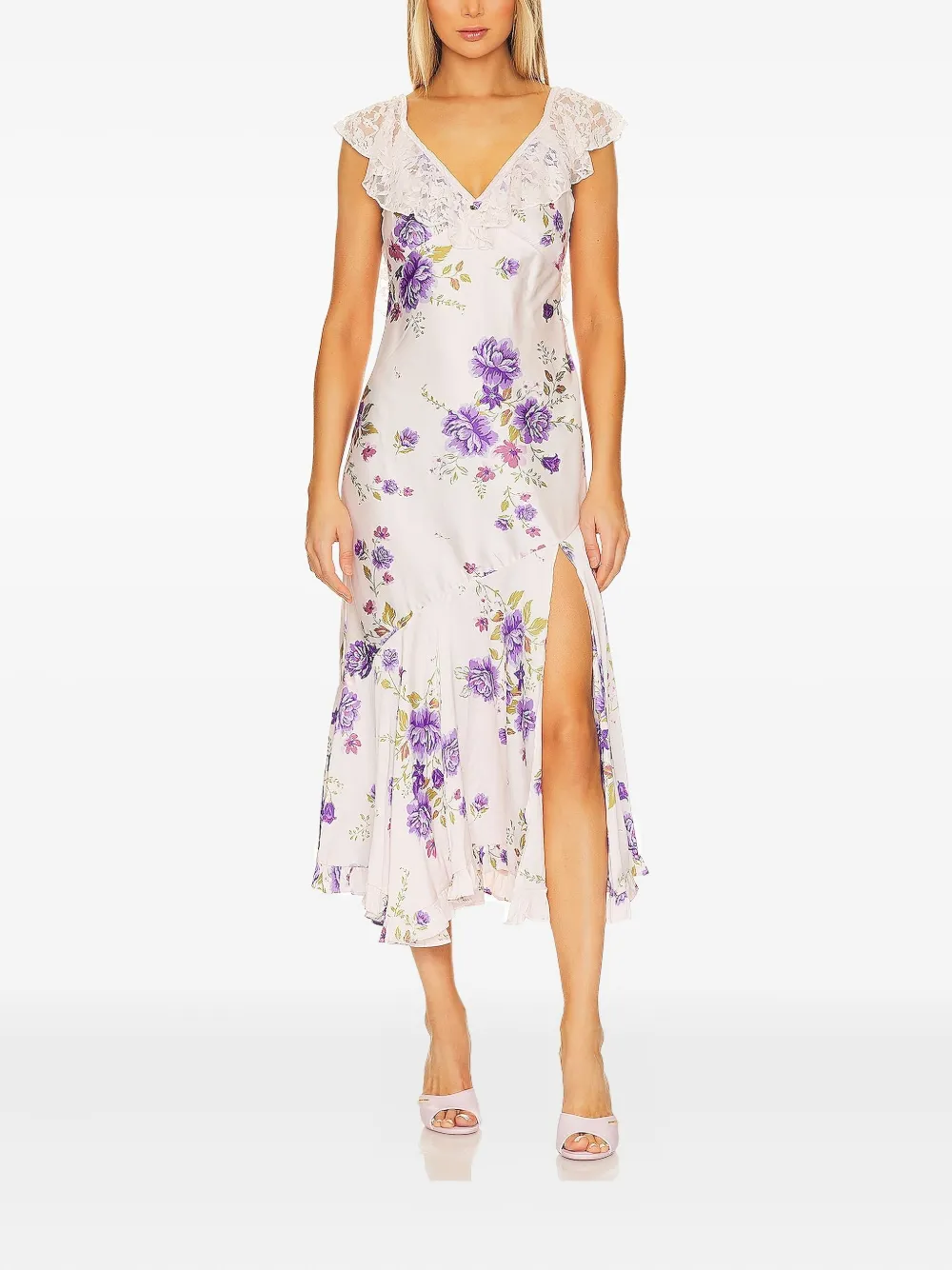 Free People Lace-trimmed Floral Midi Dress In White