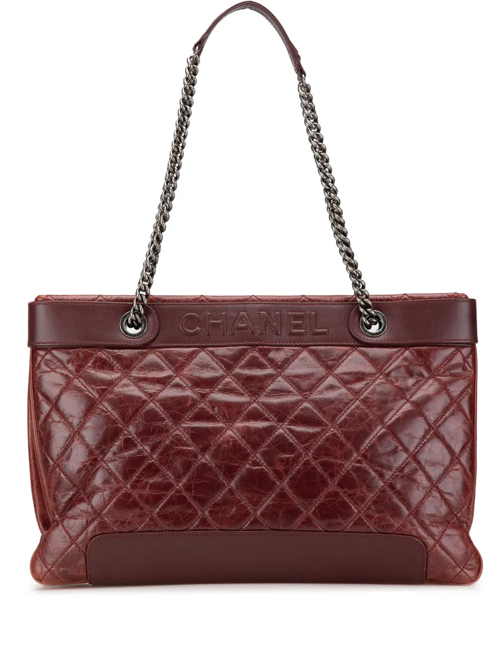 CHANEL Pre-Owned 2012-2013 マトラッセ エイジドカーフ イーストウエスト トートバッグ - レッド CHANEL Pre-Owned 2012-2013 マトラッセ エイジドカーフ イーストウエスト トートバッグ - レッド