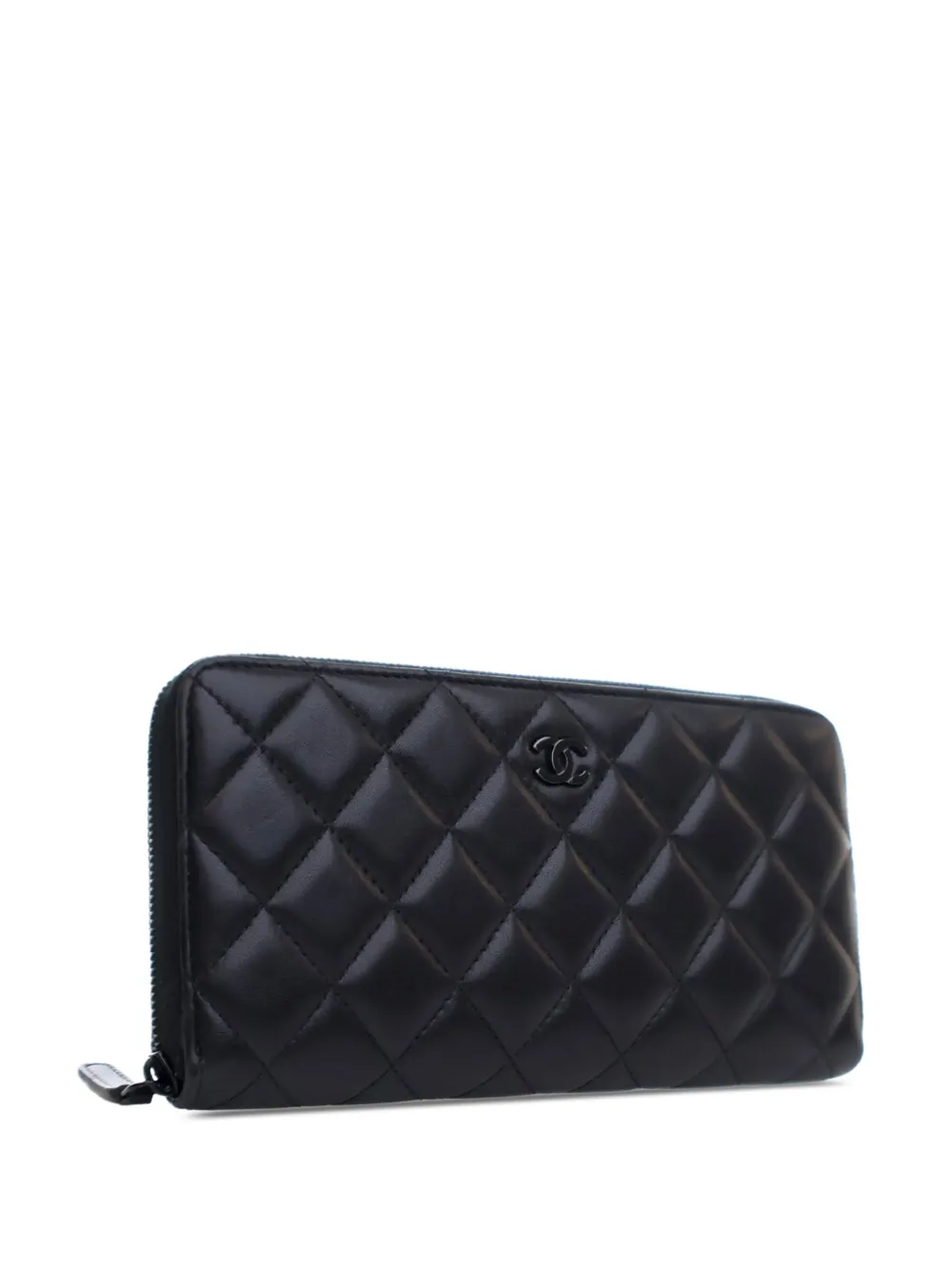 CHANEL Pre-Owned 2021 So Black gewatteerde lamsleren portemonnee met rits - Zwart