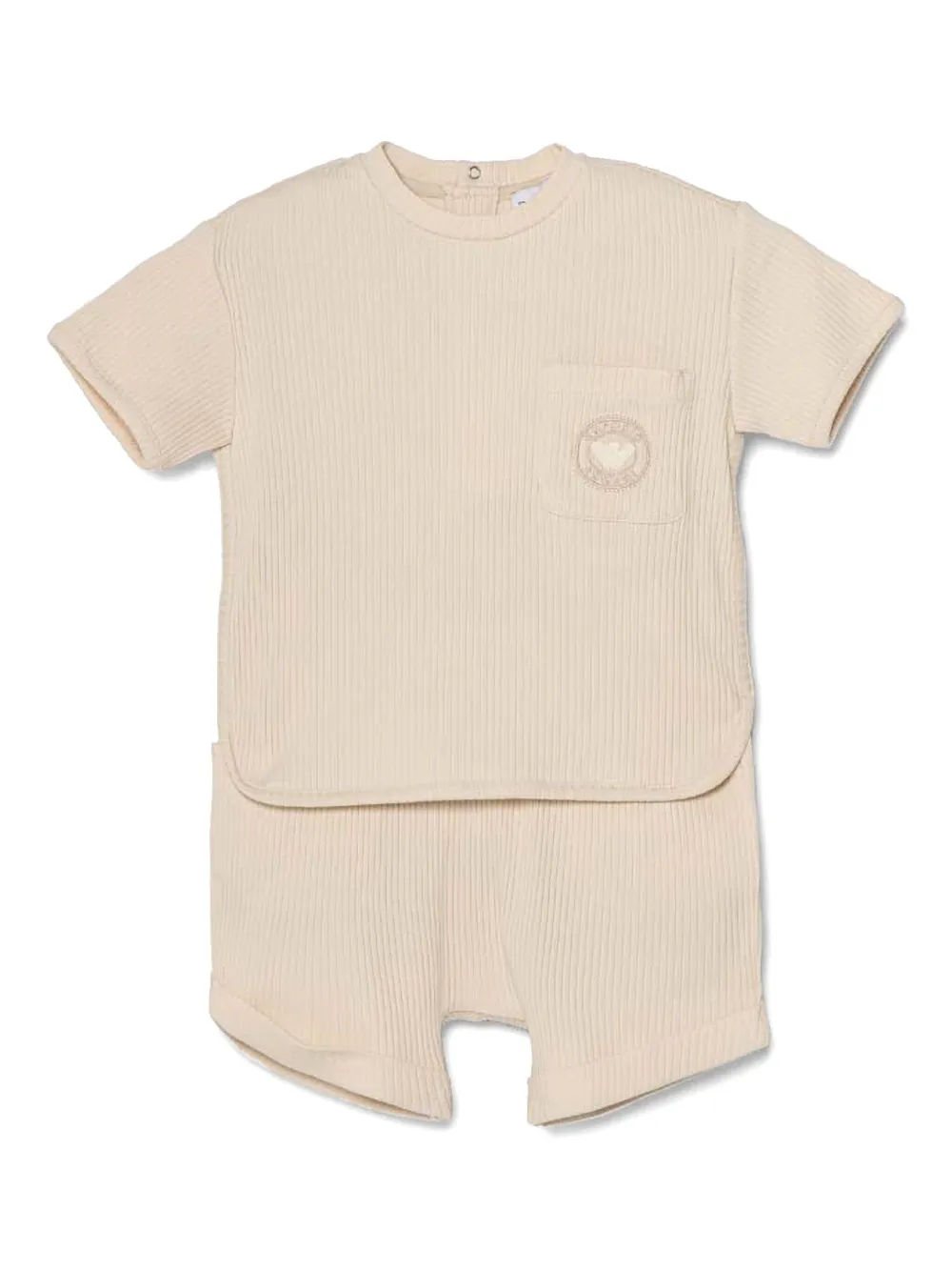 Emporio Ar i Kids Ribgebreid T-shirt en shorts Beige