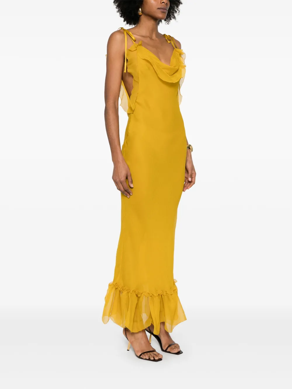 Saint Laurent Silk Maxi Dress In Yellow