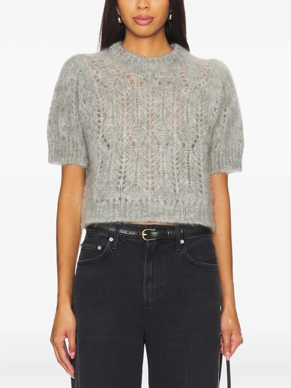 Citizen Of Humanity Puff-sleeve Open-knit Sweater In Gray