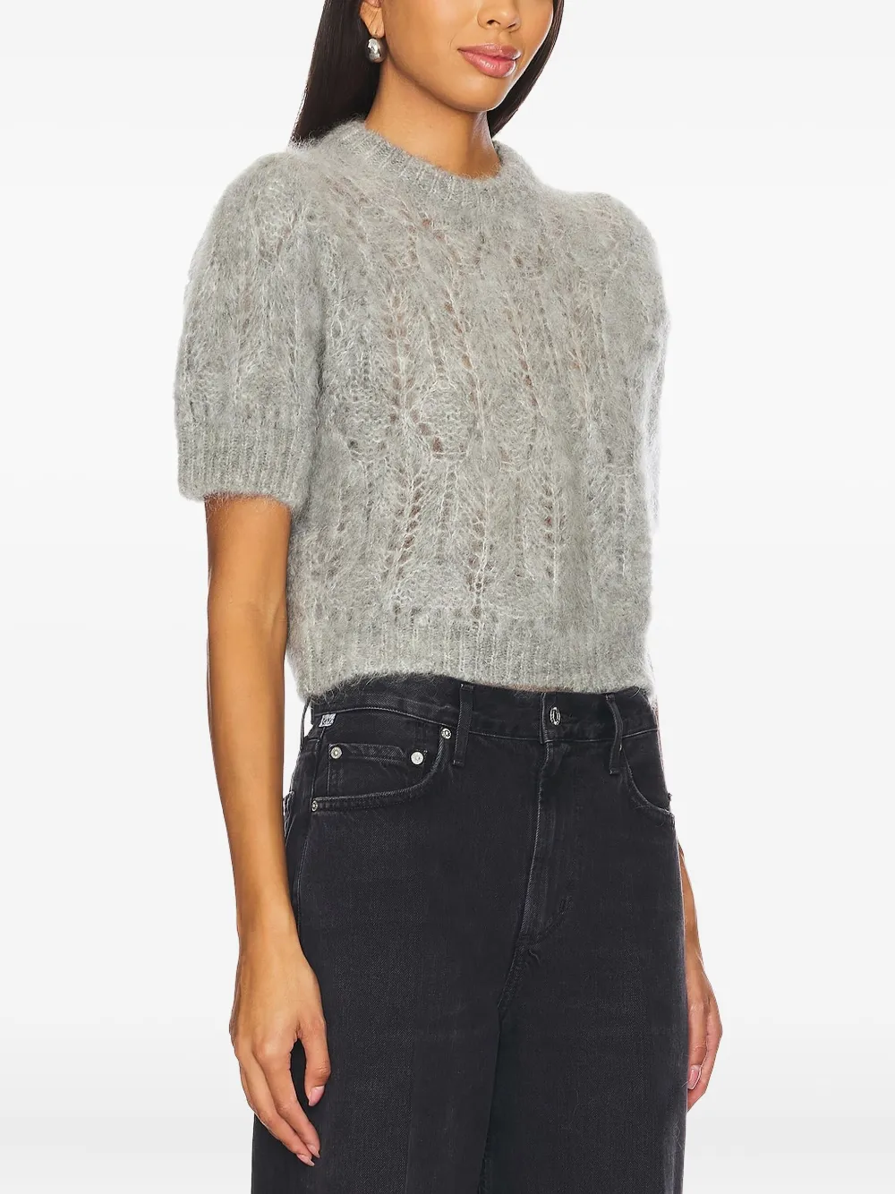 Citizen Of Humanity Puff-sleeve Open-knit Sweater In Gray