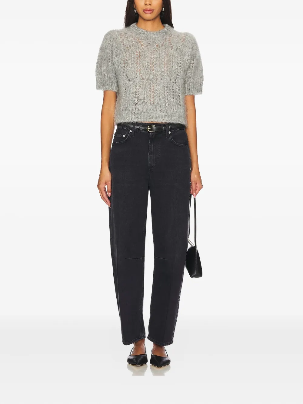Citizen Of Humanity Puff-sleeve Open-knit Sweater In Gray