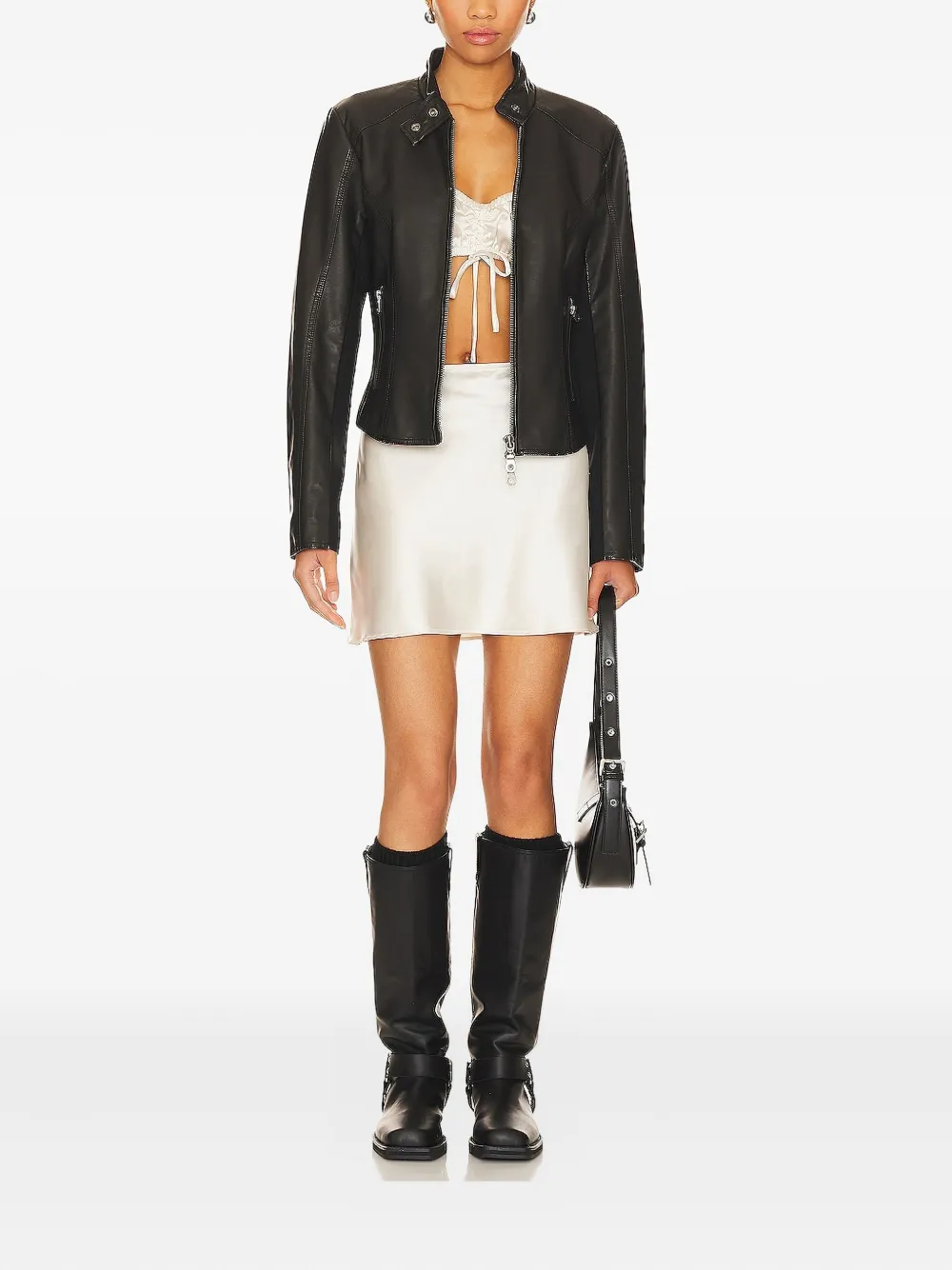 Free People zip-fastening biker jacket Zwart