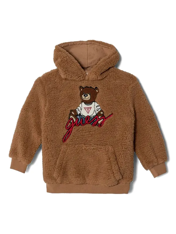 Guess Kids Teddy bear-appliqué Hoodie Brown FARFETCH ID