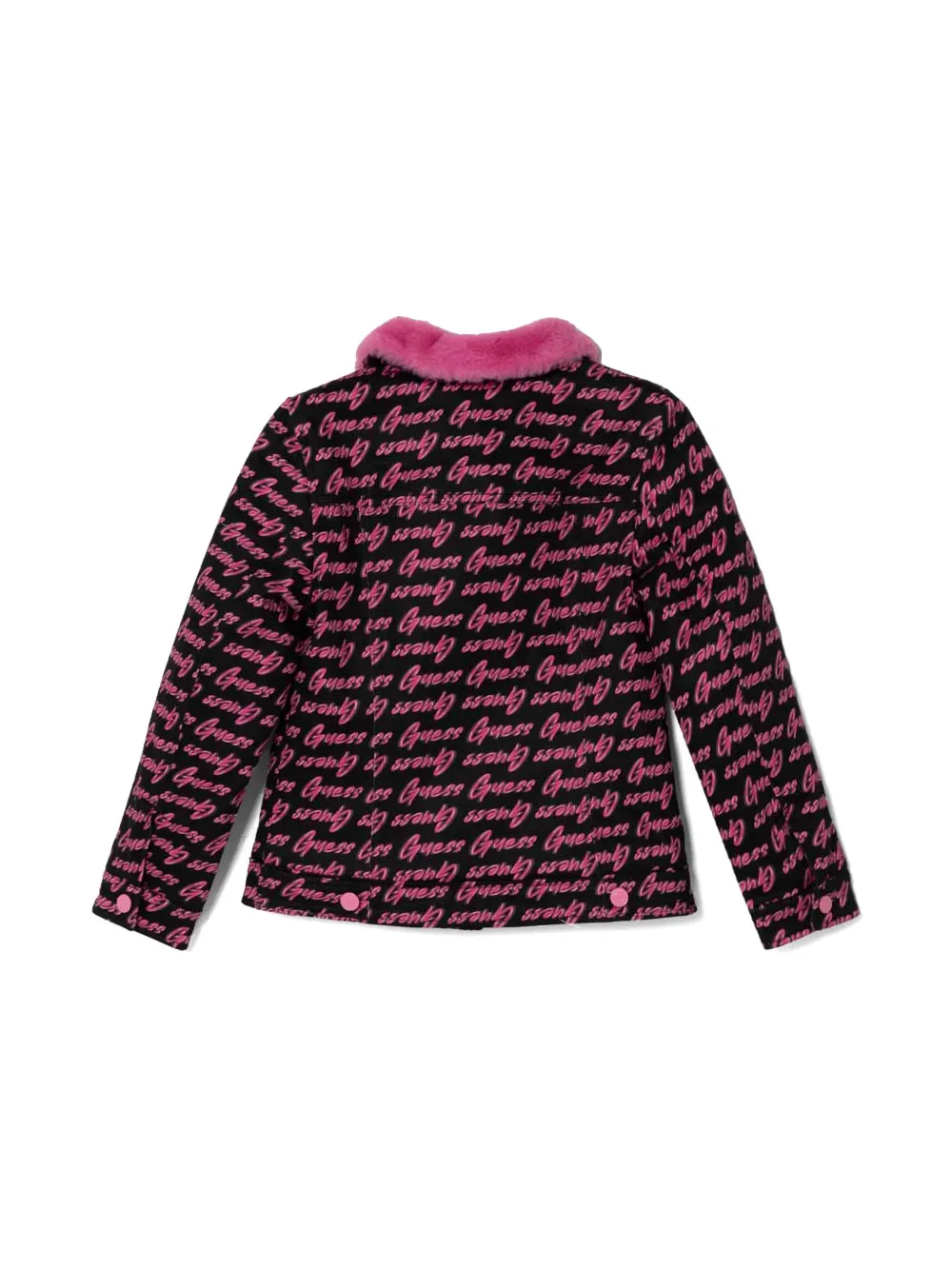 guess kids logo faux fur jacket - Zwart