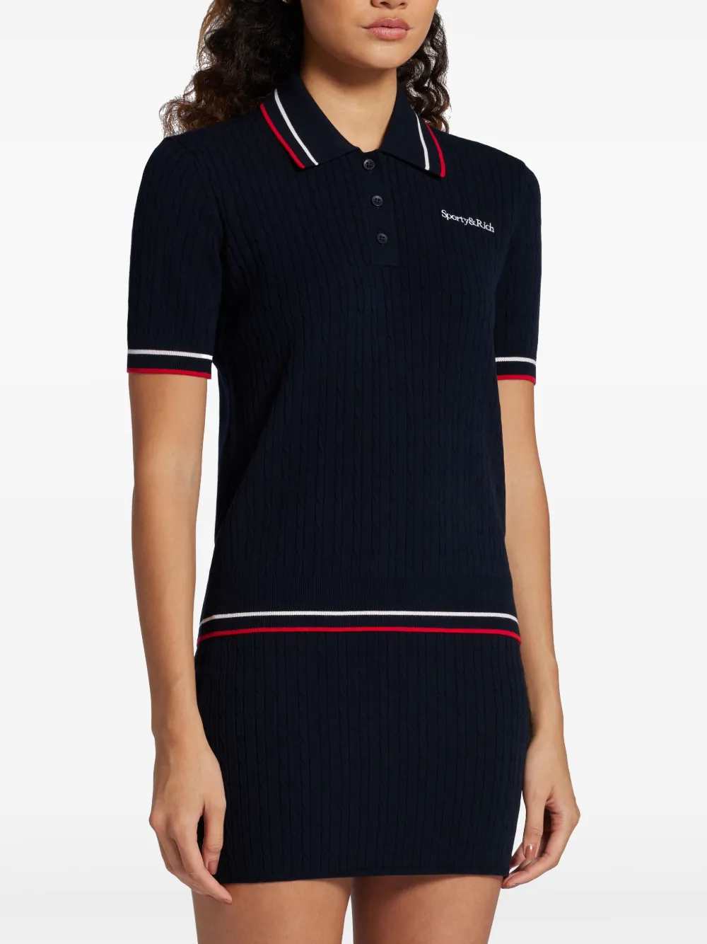 Sporty & Rich Polotop met geborduurd logo Blauw