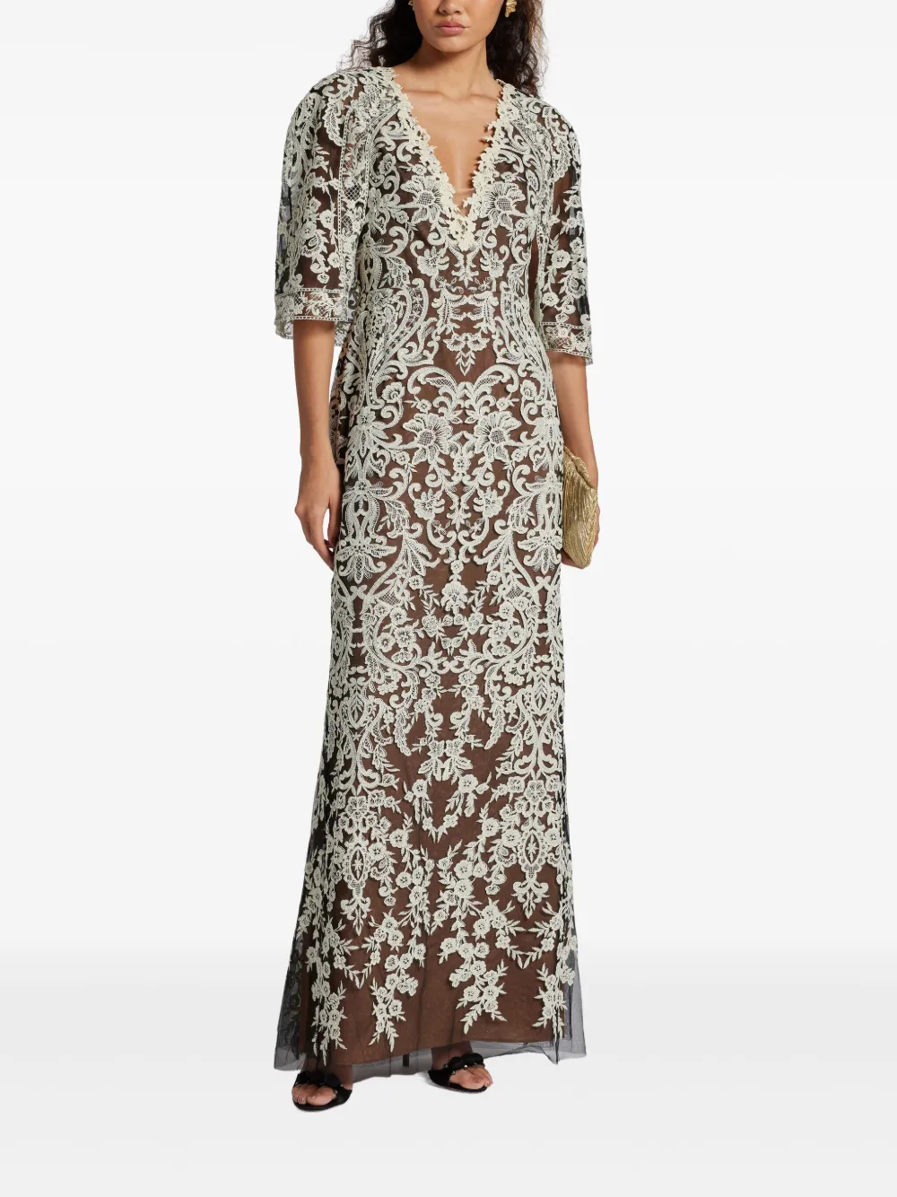 Marchesa Notte lace-overlay dress - Zwart