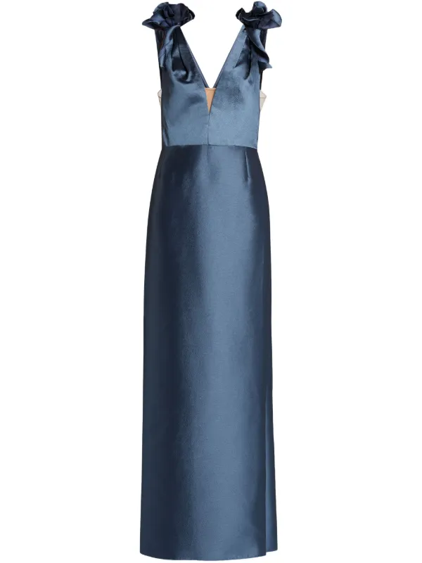 marchesa dress blue Marchesa Notte Rosette Ruffle Midi Dress – Bluefly