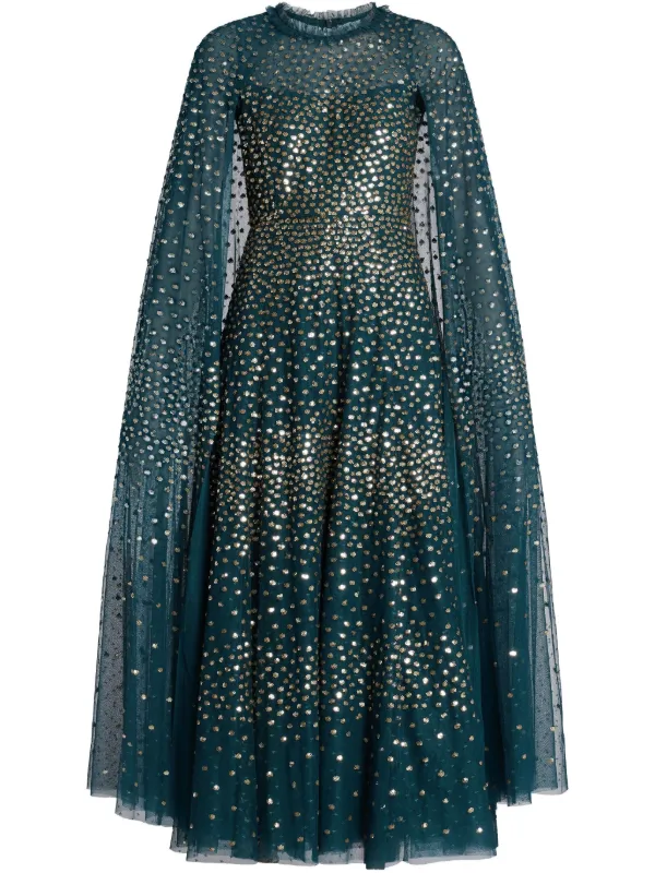 Needle Thread Sequined Cape Dress Green FARFETCH BH
