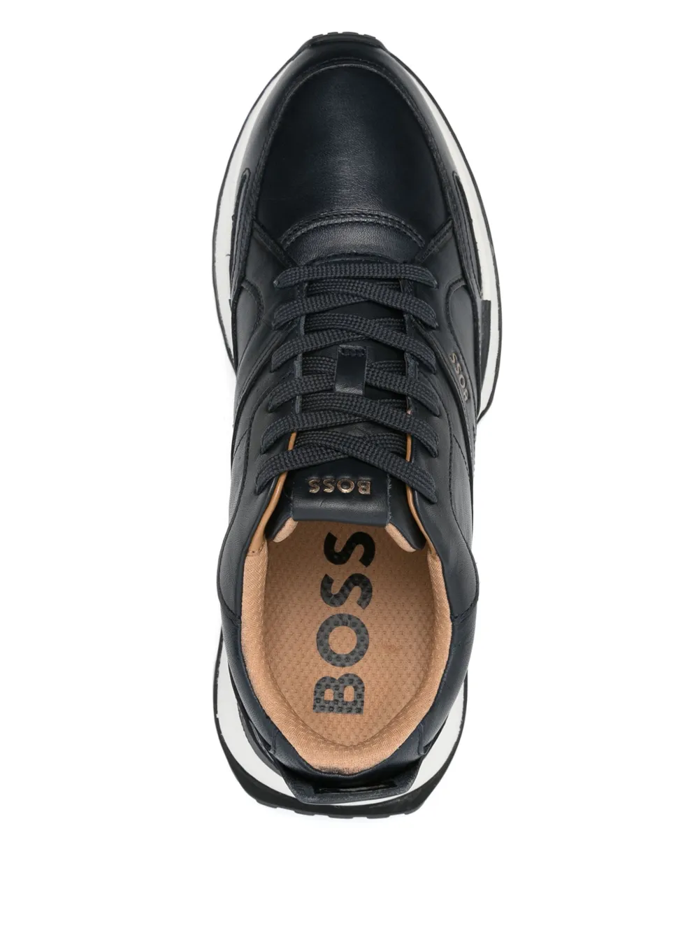 BOSS burnished-leather sneakers Blue