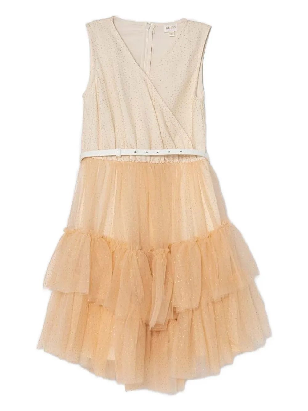Guess kids glitter-embellished tiered dress Oranje