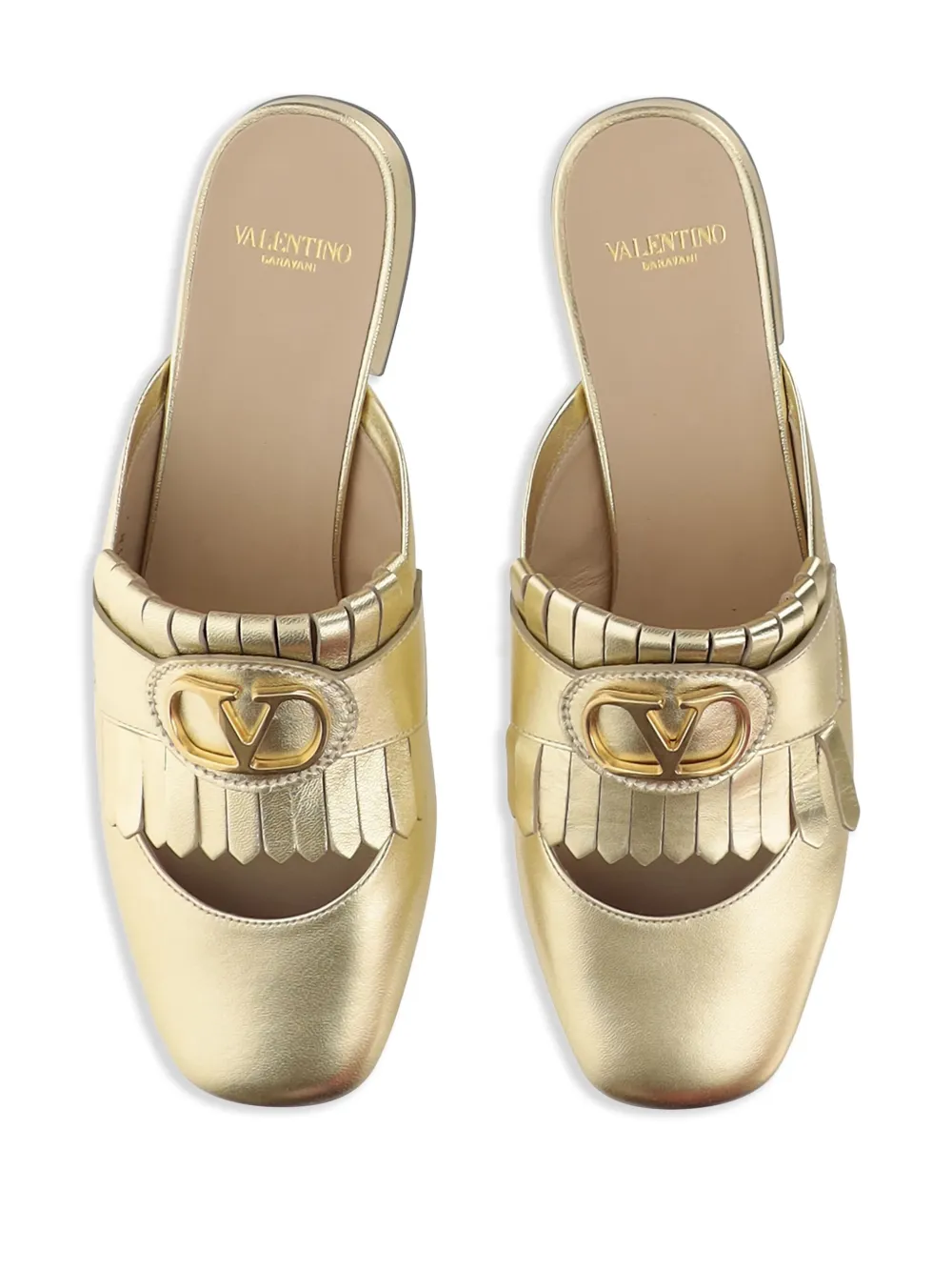 Valentino Garavani logo-plaque leather mules Gold