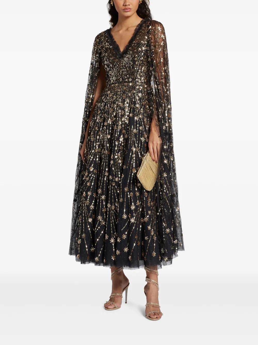 Needle & Thread sequined cape dress - Zwart