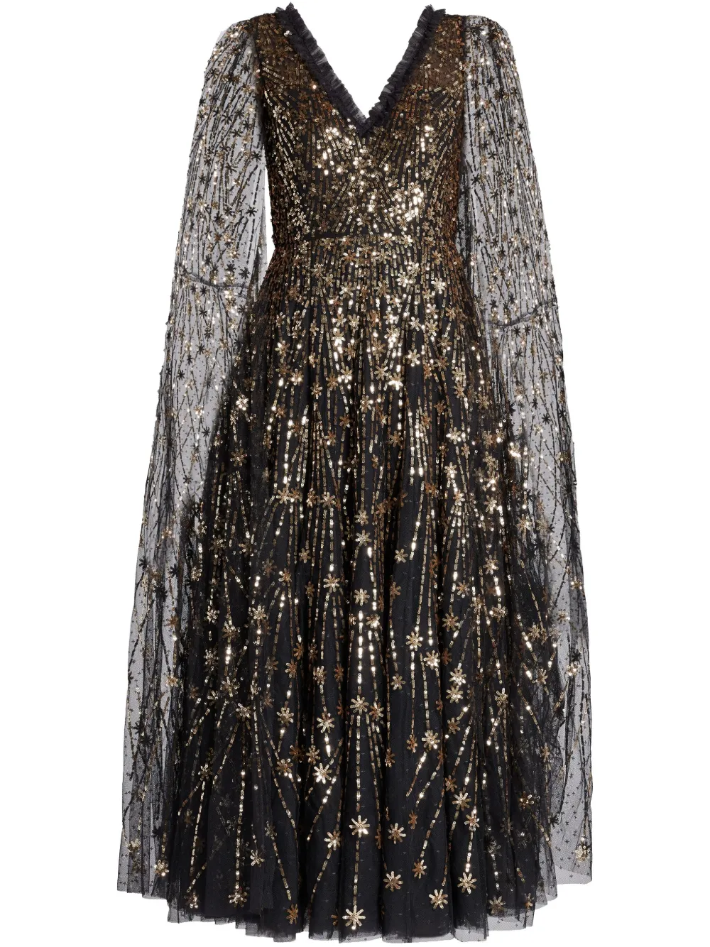 Needle & Thread robe à effet de cape brodée de sequins | noir | Image 1