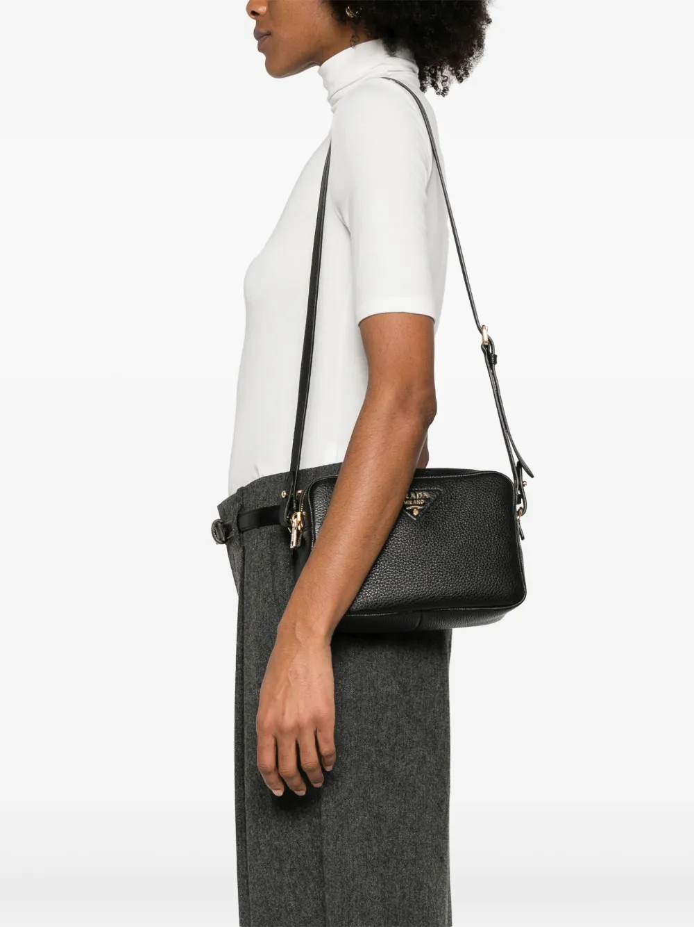 Prada Leren crossbodytas - Zwart