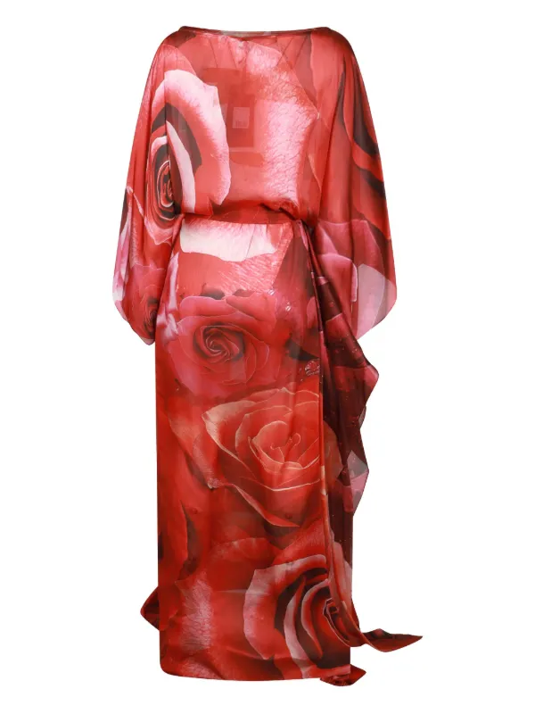 Roberto Cavalli rose-print Silk Kaftan Dress Red FARFETCH IN