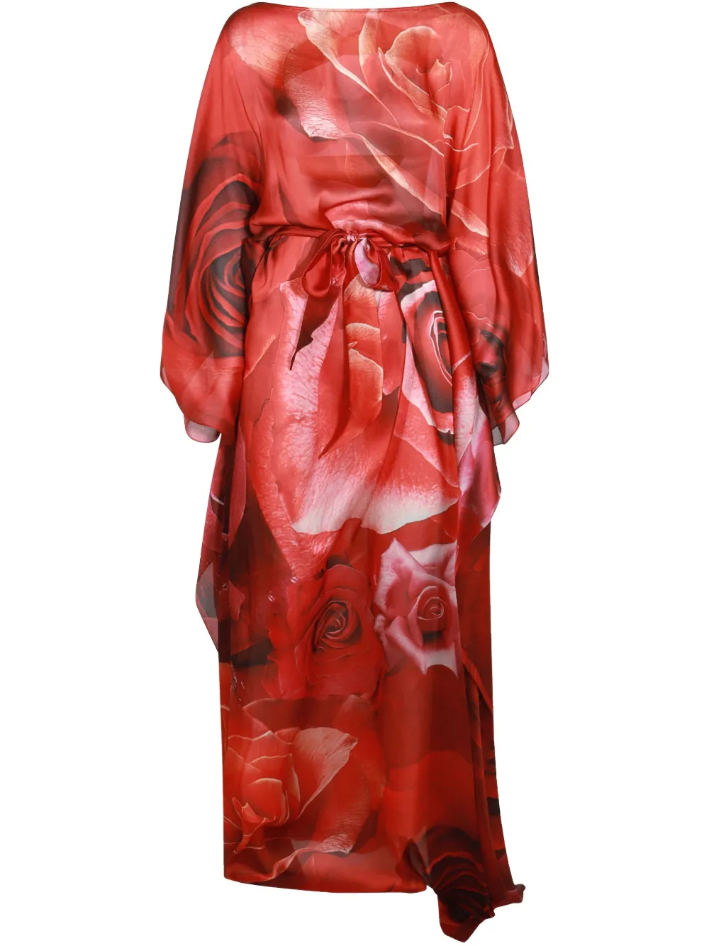 ROBERTO CAVALLI ROSE-PRINT SILK KAFTAN DRESS