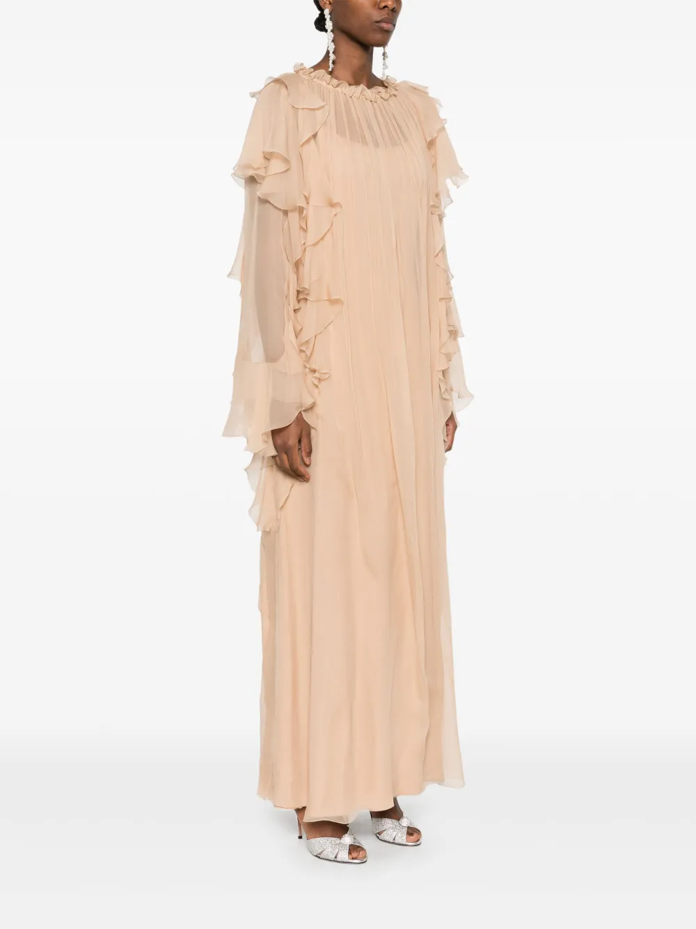 Alberta Ferretti Maxi-jurk met ruches Beige