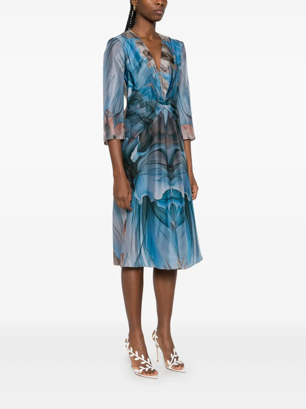 Alberta Ferretti Midi-jurk met abstracte print Blauw