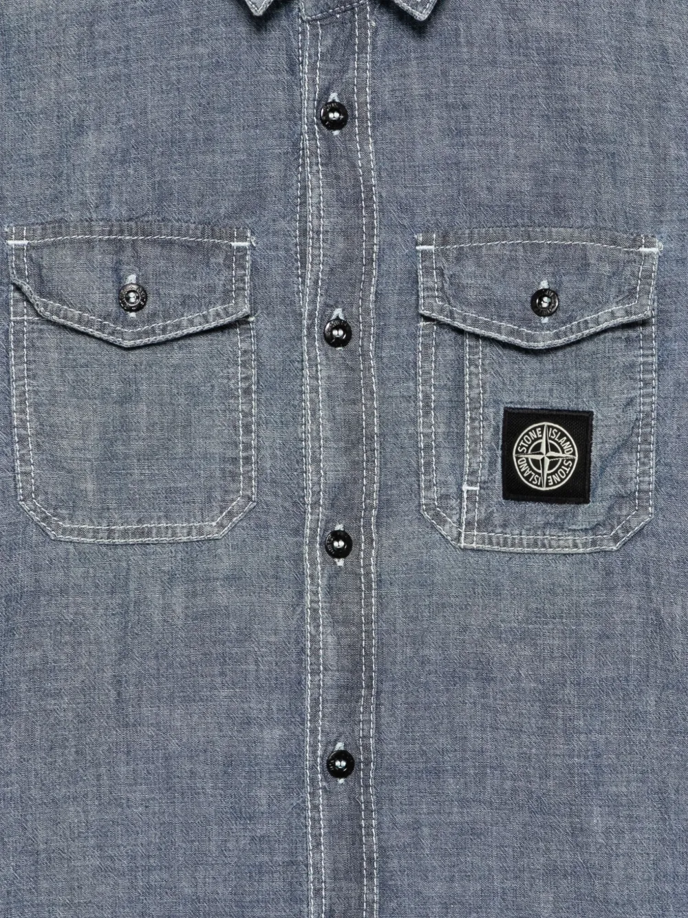 Stone Island Junior Shirt van spijkerstof met logo Blauw