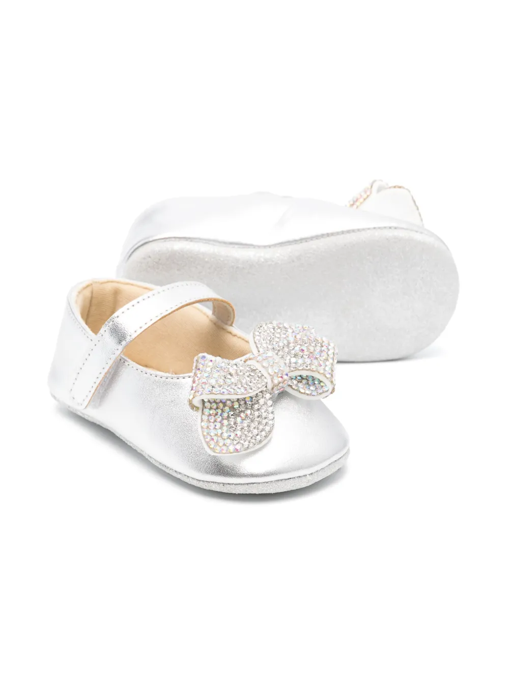 BabyWalker Ballerina's met kristallen strik - Zilver