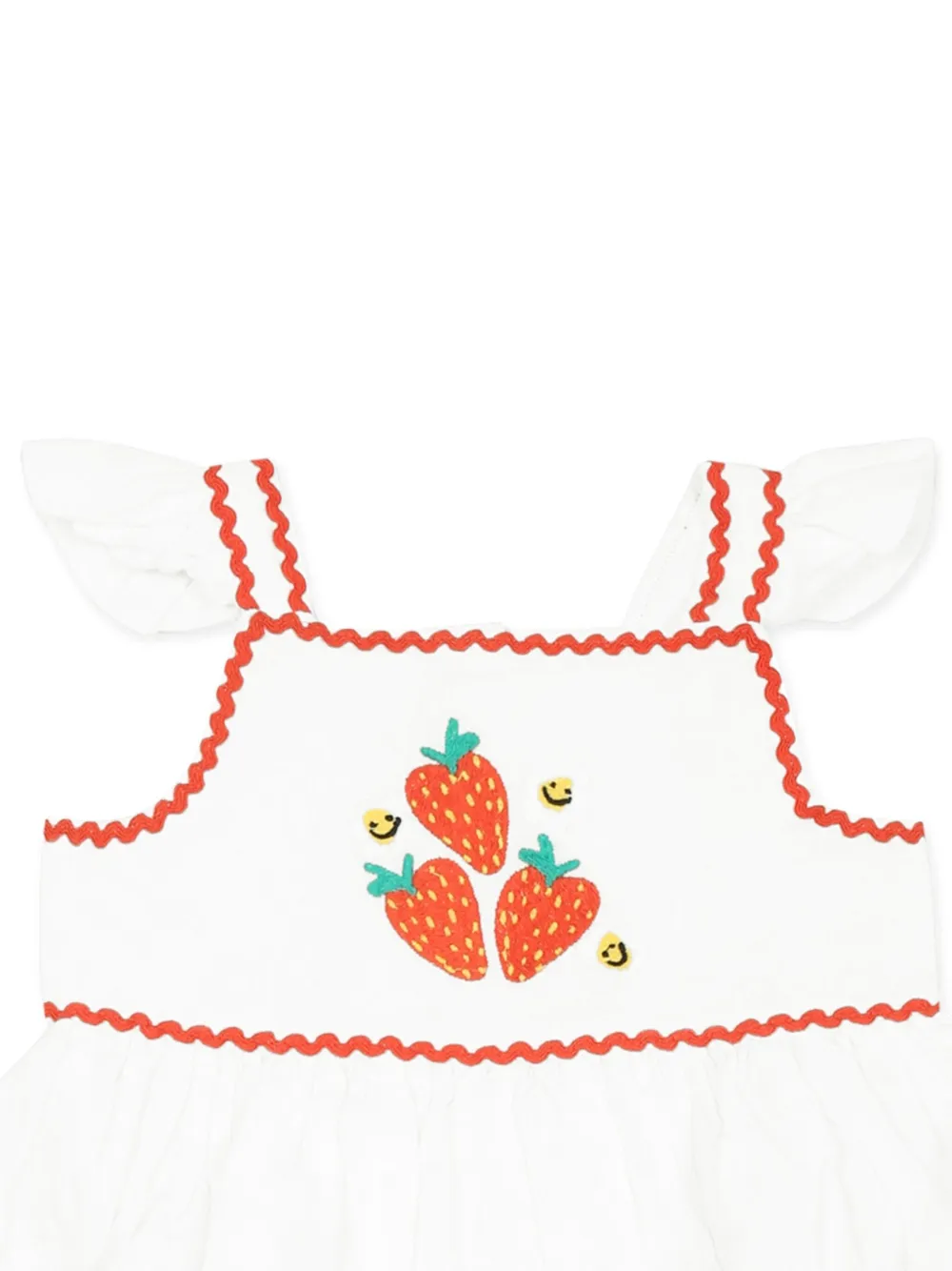 Stella McCartney Kids Jurk met geborduurde aardbeien en kapmouwen Wit