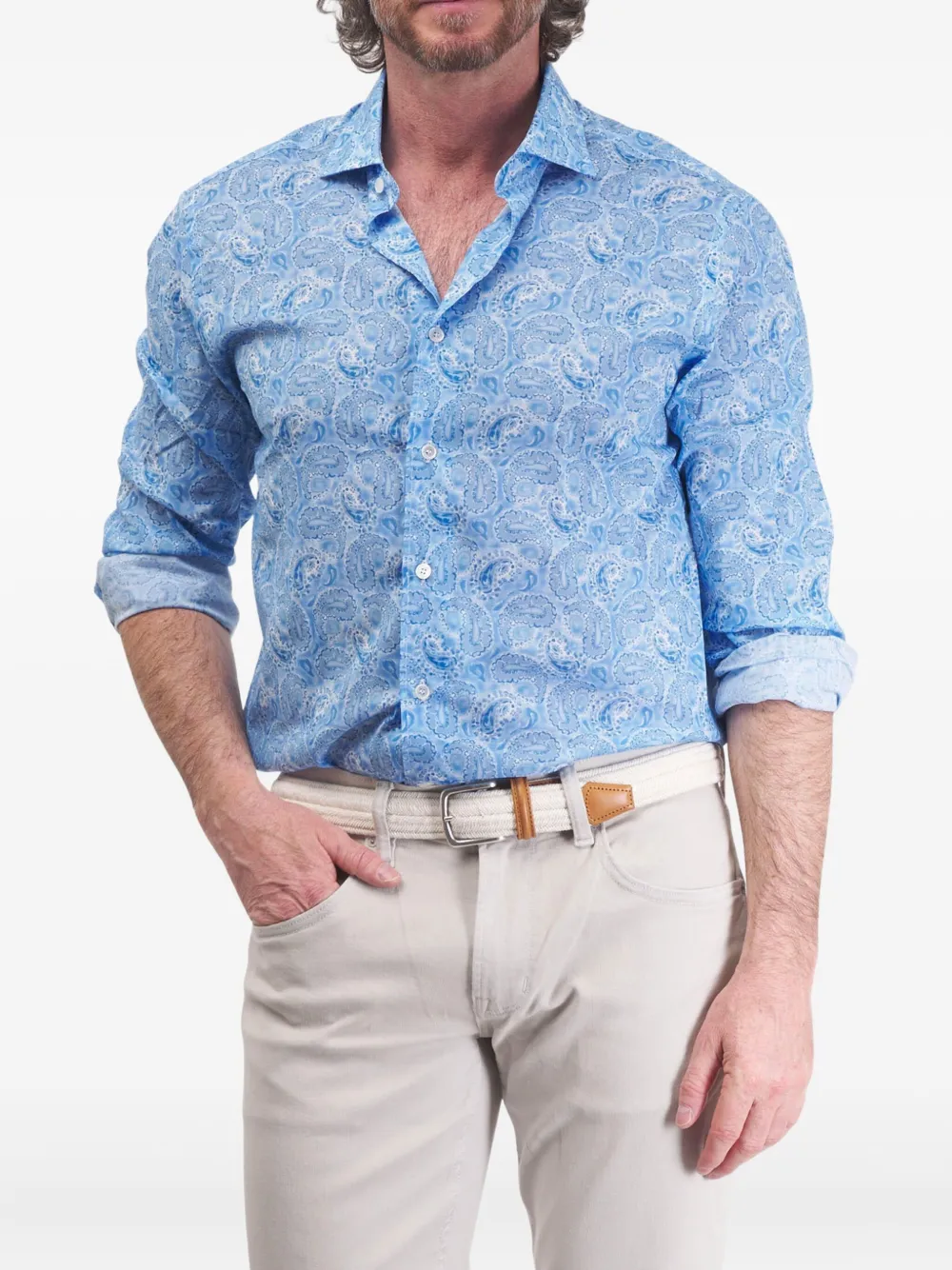 Fedeli paisley-pattern long-sleeves shirt - Blauw