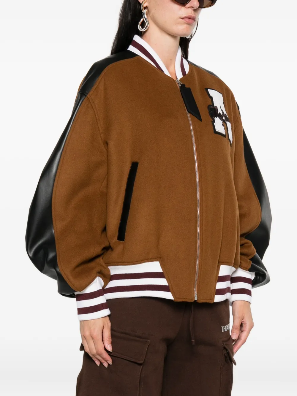 Attico College Bomber Jacket In Brown