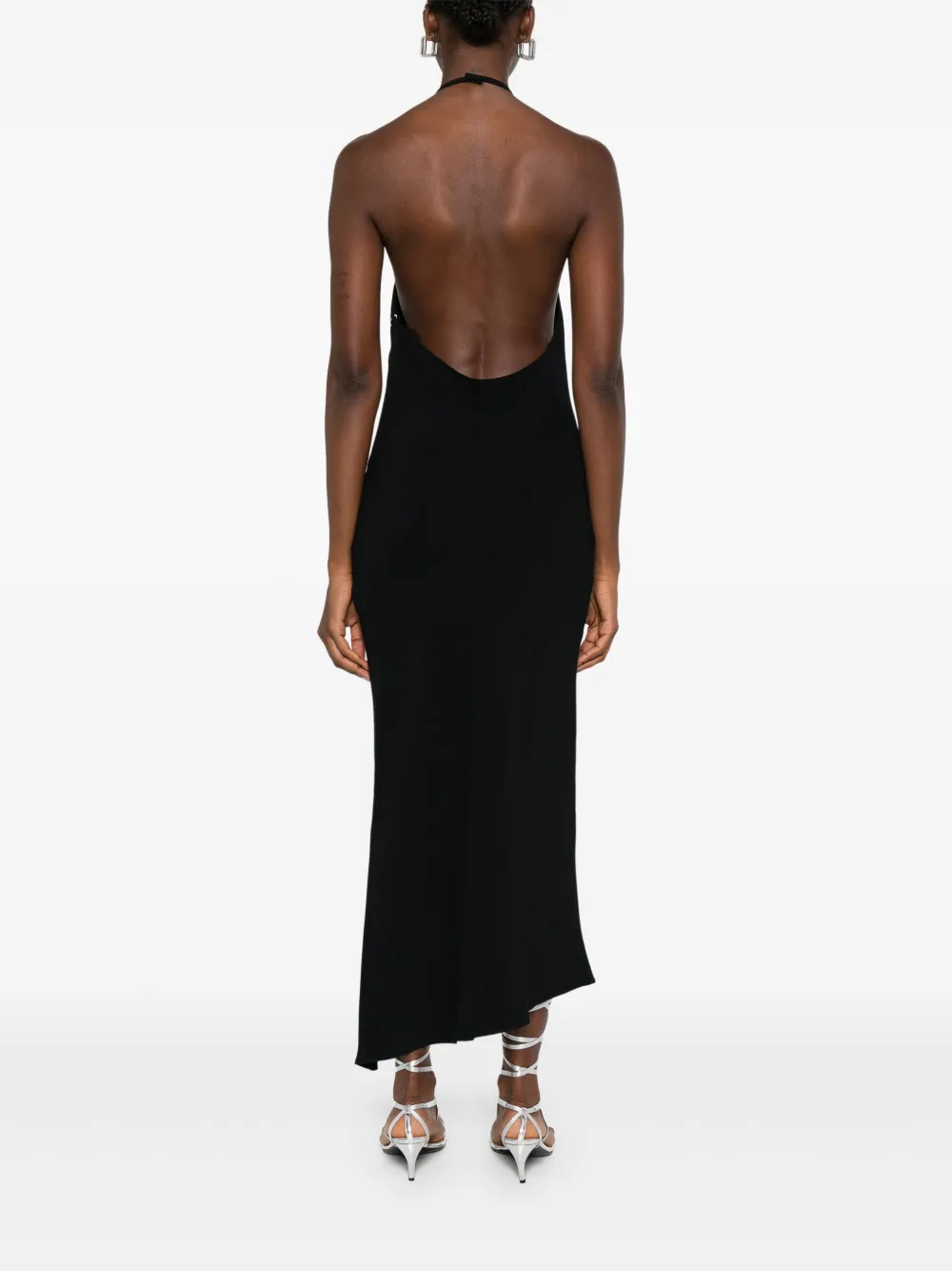 The Attico halterneck low-back midi dress Zwart