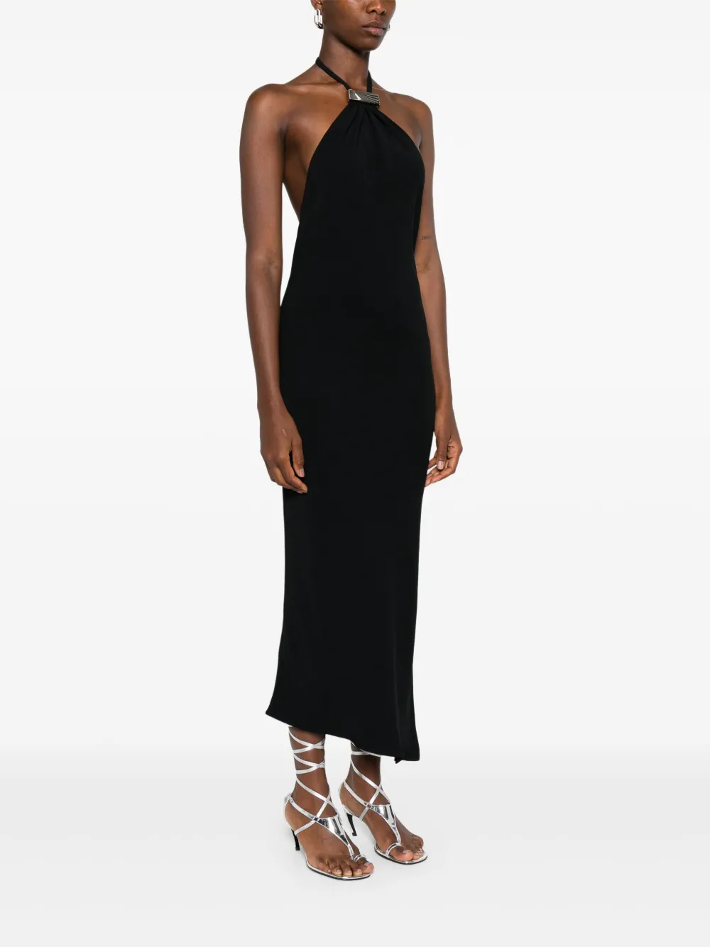 The Attico halterneck low-back midi dress Zwart
