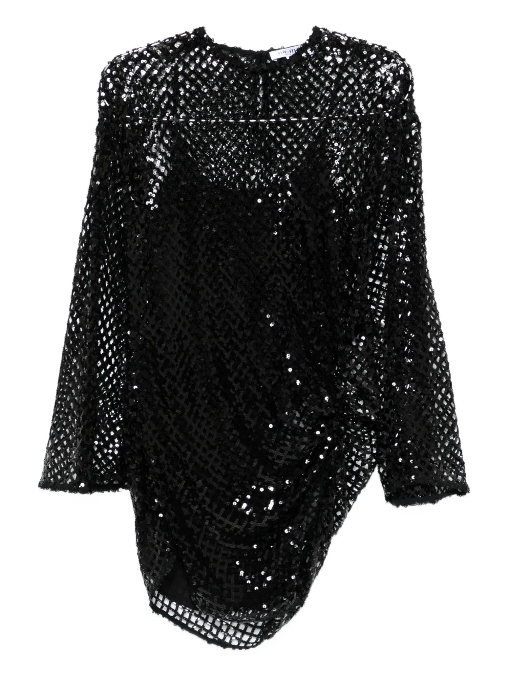 Attico Black Sequin Net Knit Mini Dress In Black