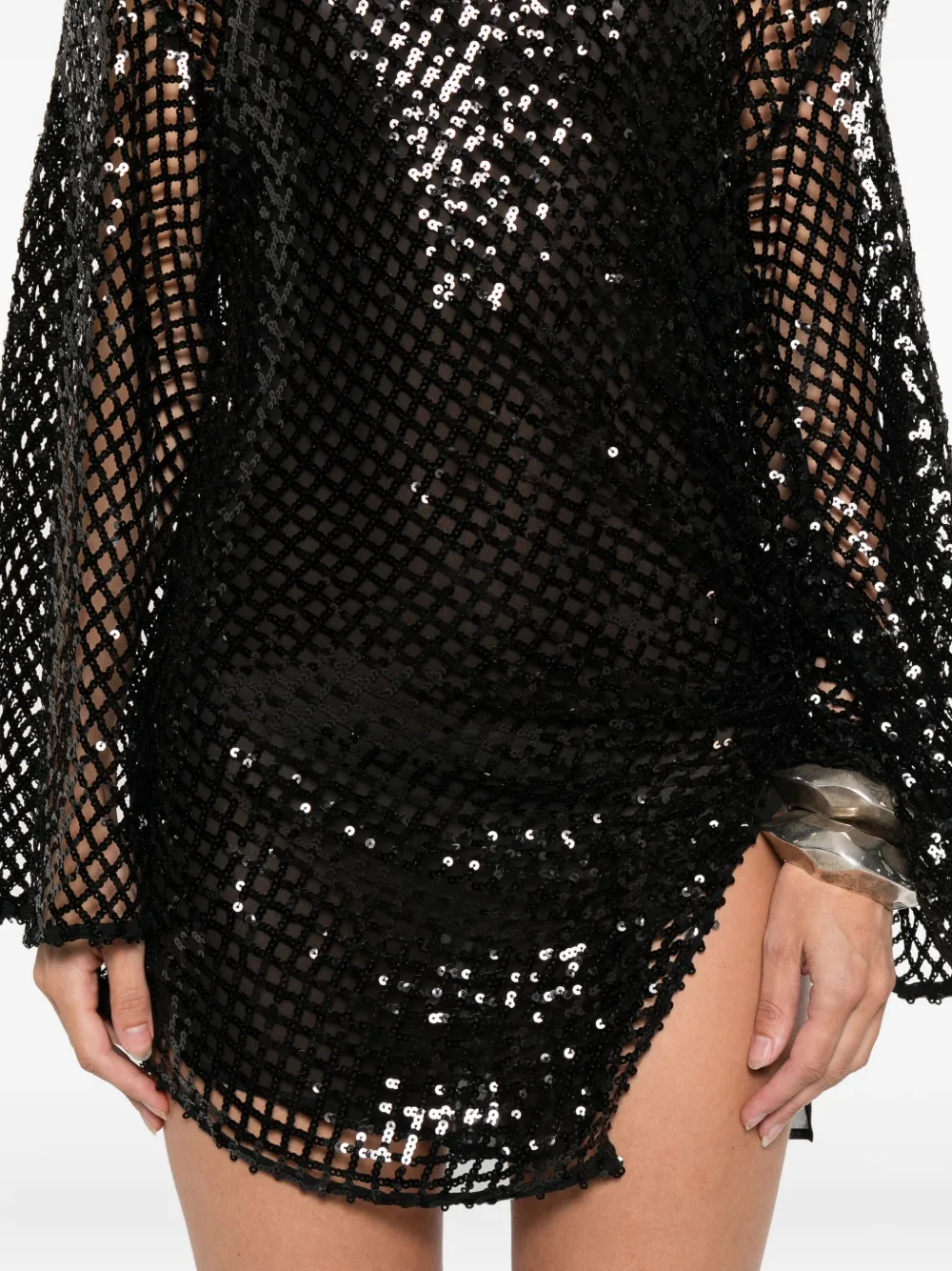 The Attico mesh rushed mini dress Zwart