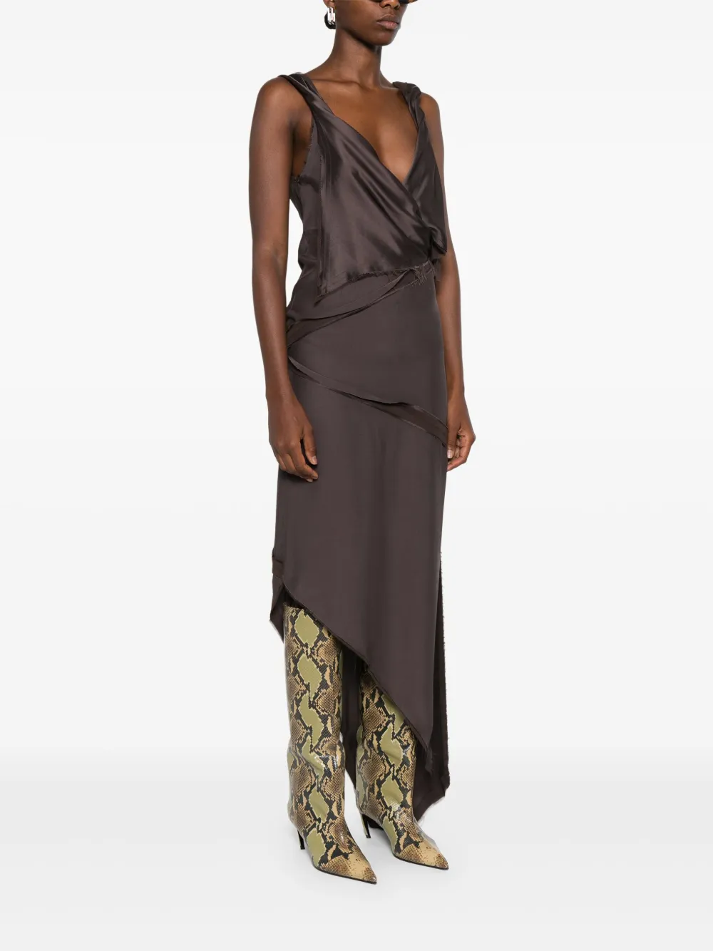 The Attico Midi-jurk met gedraaid detail Bruin