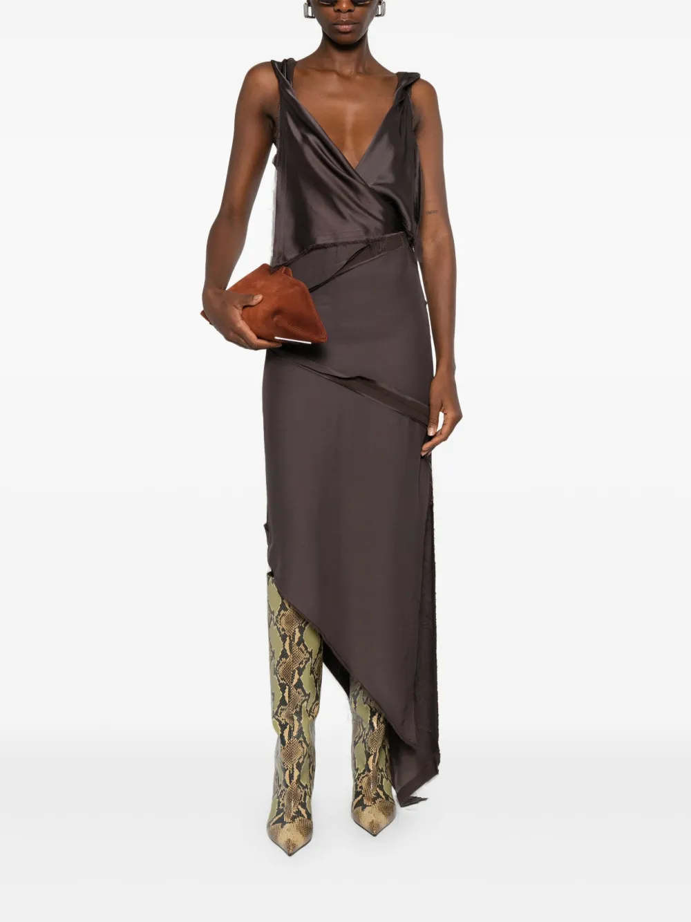 The Attico Midi-jurk met gedraaid detail Bruin