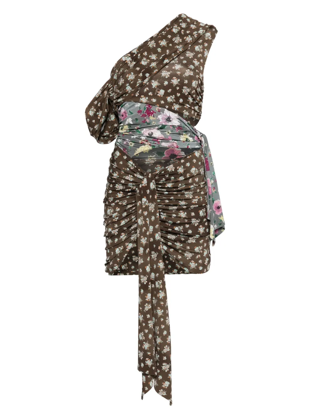 The Attico one-shoulder patchwork mini dress Bruin