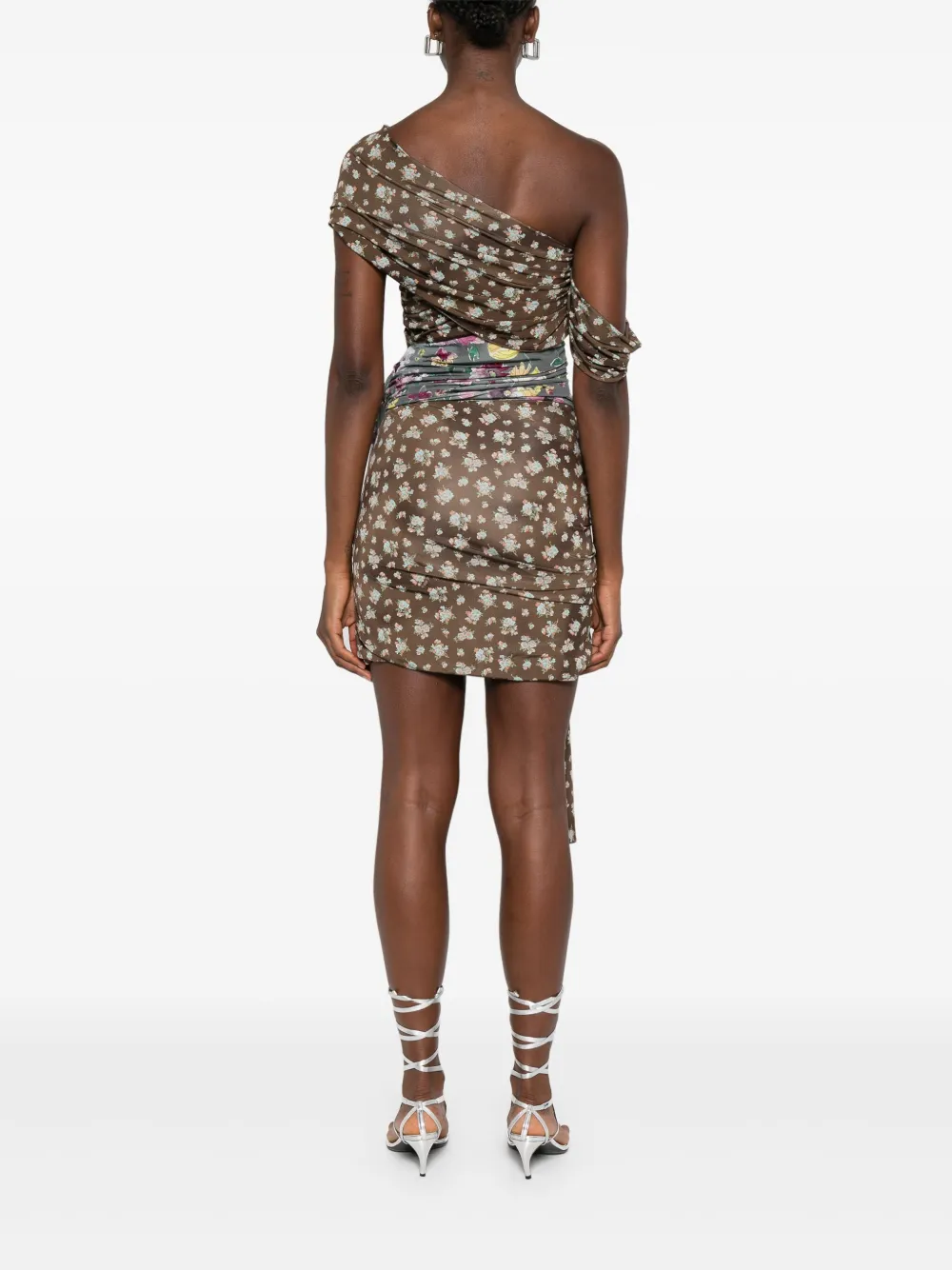 The Attico one-shoulder patchwork mini dress Bruin